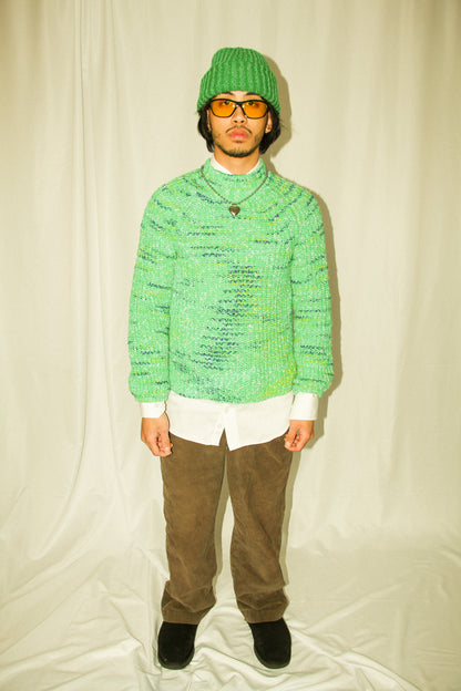 Speckled Green Knitted Mock Neck Sweater